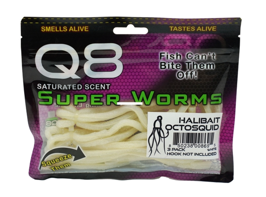 Q8 Super Bait Q8Halibait-White Halibait OctoSquid, 3/pack - White