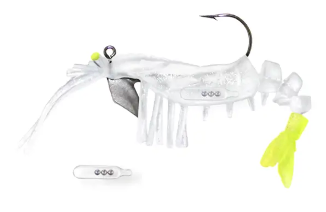 Egret Baits VUDU SHRIMP 3.5'' Rattl 2Pk 1/4Oz Glo/Char