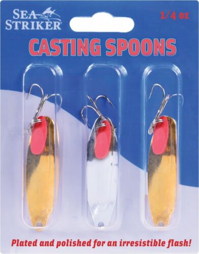 Sea Striker Casting Spoon with Teaser Tab, 1/4 oz, 2 1/4"- 1 Silver & 2 Gold