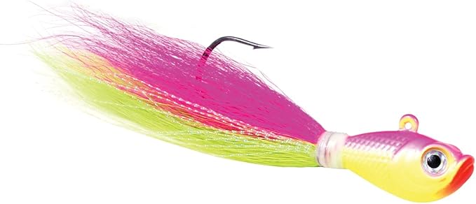 Sea Striker Bucktail Jig 3 oz, Holographic Eyes, Blk Nickel, Electric Chicken