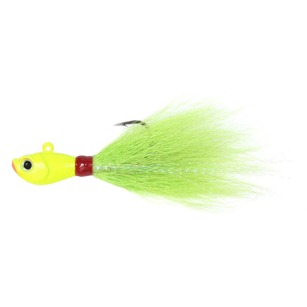 Sea Striker Bucktail Jig, Holographic Eyes, Black Nickel, 3oz, Chartreuse/White