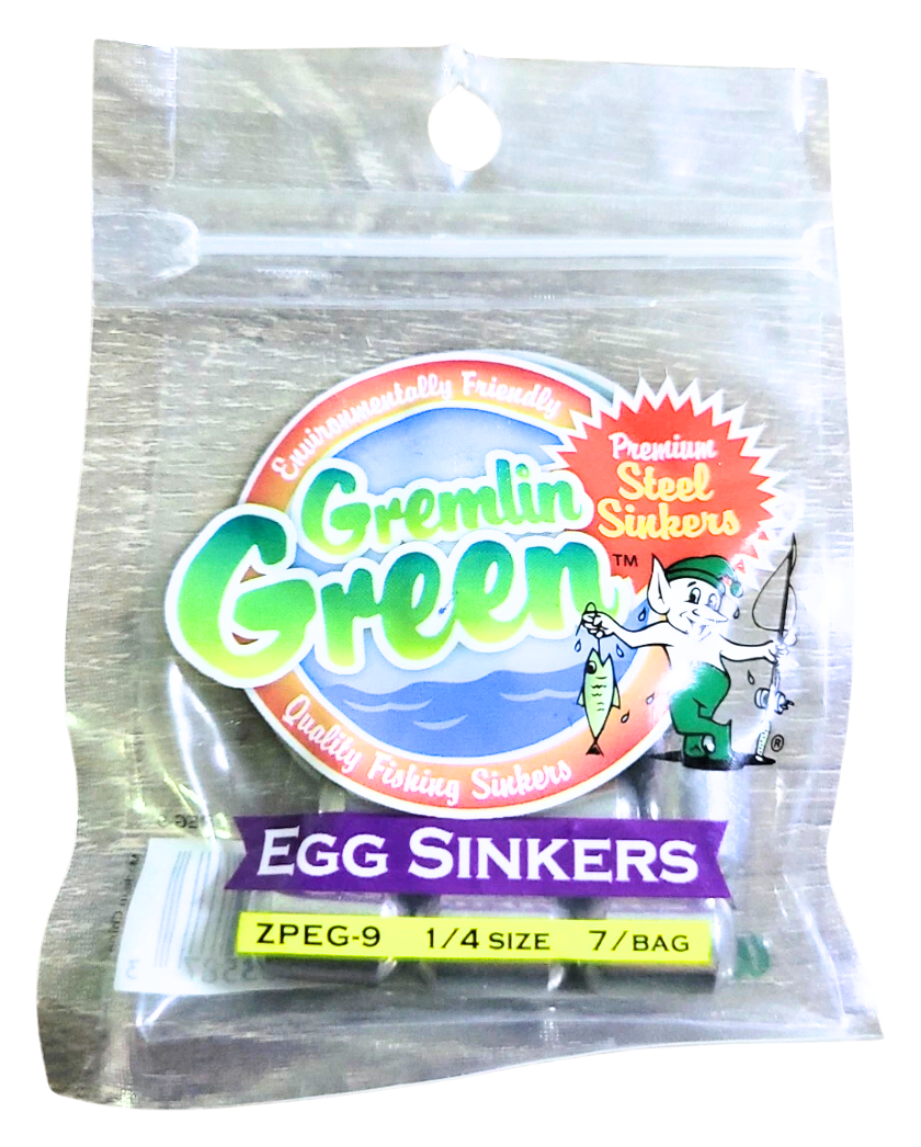 Water Gremlin Green Egg Sinkers, Steel. ZPEG-9, Sz 1/4, QTY 7