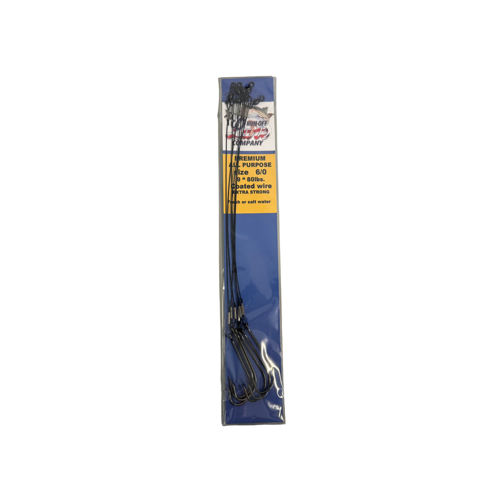 Run Off Lures VCW-6/0-9 9 Inch Vinyl Coated 80 Lbs Wire #6/0 Hook