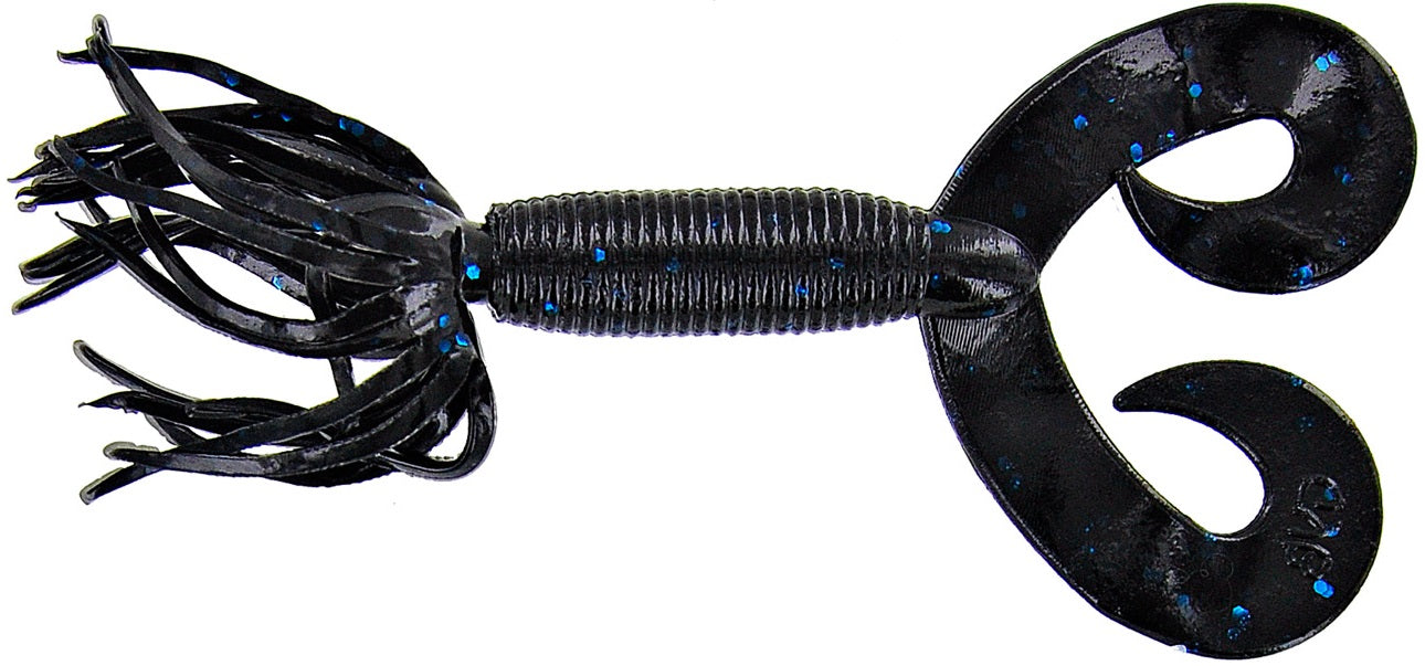 Yamamoto Double Tail Hula Grub, 5", 10pk, Blue Pearl with Black & Hologram Flake