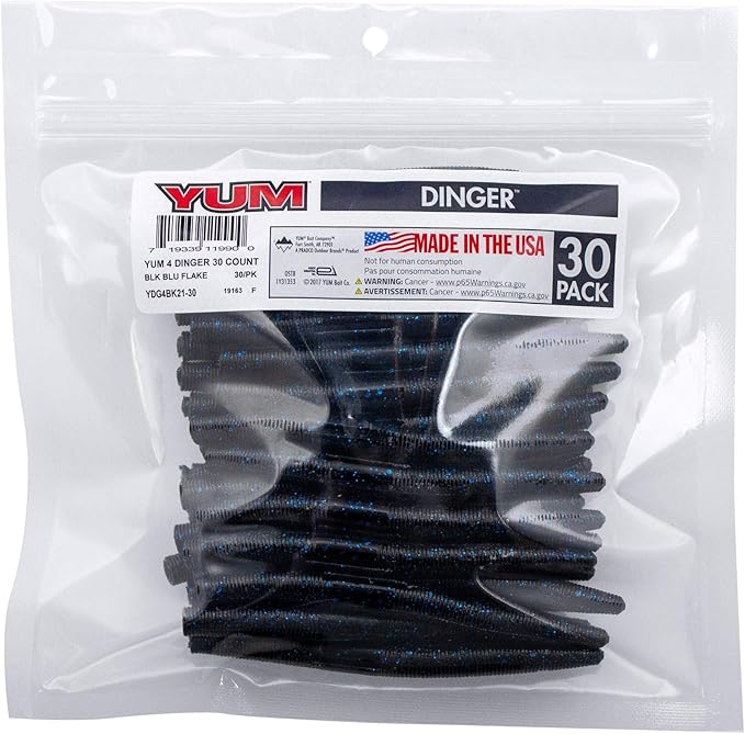 Yum YDG4BK21-30 4" Dinger 30 Count Dingers Black Blue Flake 4"