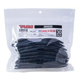 Yum YDG5BK21-30 Dinger Soft Plastic Worm 5", Black Blue Flake, 30/Bag