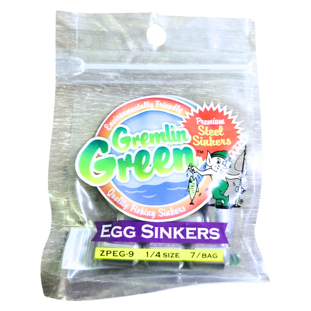 Water Gremlin Green Egg Sinkers, Steel. ZPEG-9, Sz 1/4, QTY 7